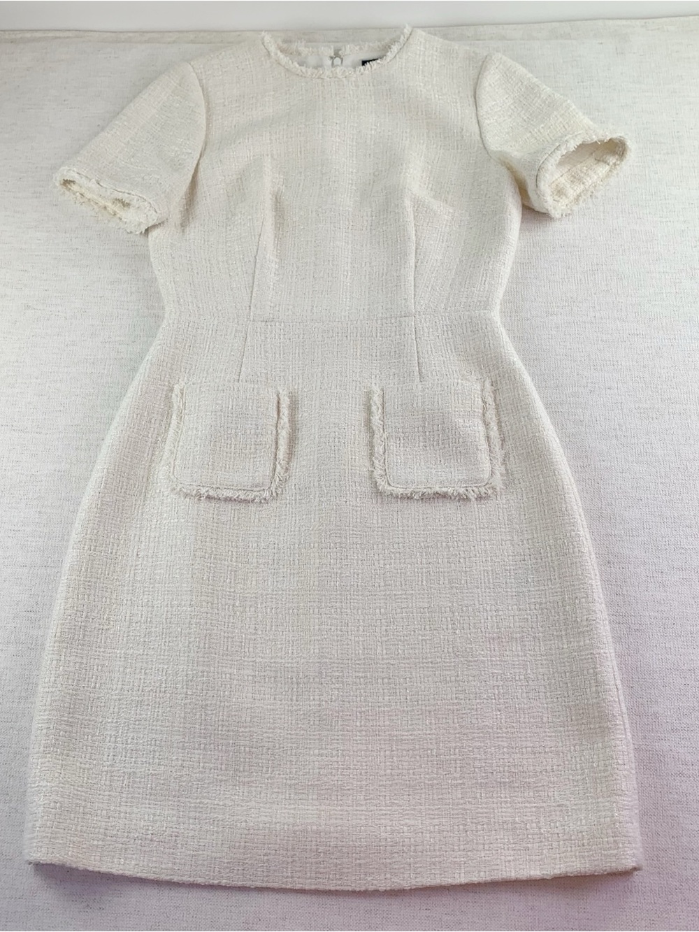 Brooks Brothers women's short sleeve fringe tweed sheath dress in‎ ivory size 2